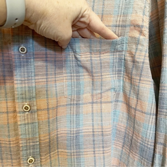 ROWM Men’s Long Sleeve Blue Peach Plaid Button Down Casual Preppy Classic Sz XL - Picture 5 of 9
